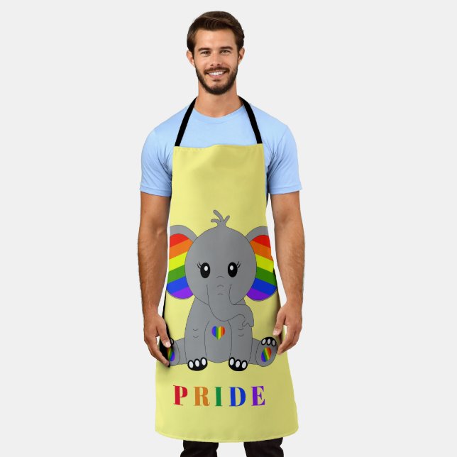 Tablier GAY PRIDE LGBTQ - éléphant mignon avec drapeau arc (Porté)