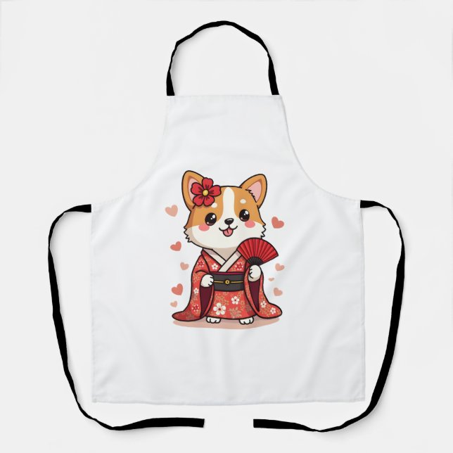 Tablier Geisha Corgi Amoureux des chiens Welsh (Recto)