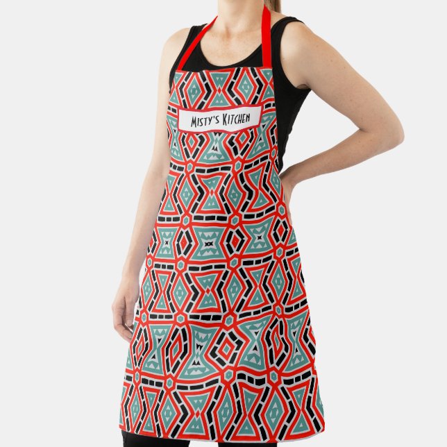 Tablier Geometric Pattern Name Personalized Aprons (Insitu)