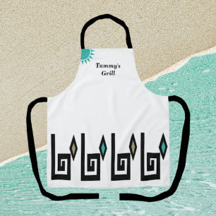 Tablier géométrique blanc et turquoise de style az