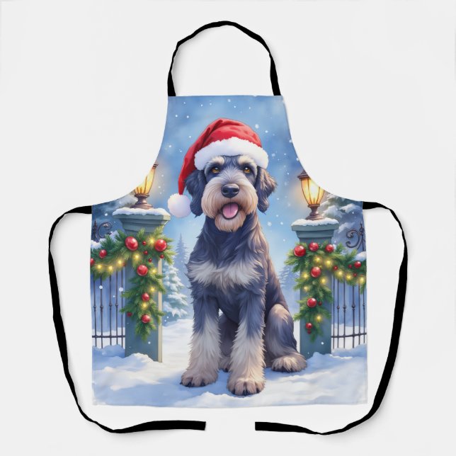 Tablier Giant Schnauzer Snowy Iron Fence Santa Christmas (Recto)