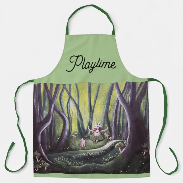 Tablier Girl and Wolf Cub Whimsical Art  (Recto)