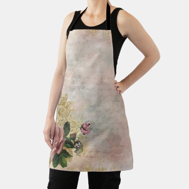 Tablier Glam Steampunk | Rose rose et or Rustique Floral (Insitu)