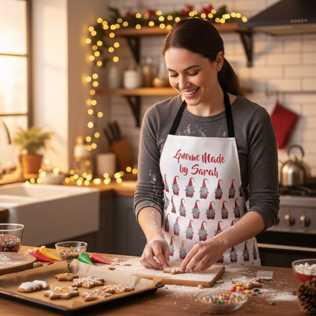 Tablier Gnome personnalisé Fabriqué appart de Noël (Bake delicious holiday cookies with your custom gnome apron. Add your name!)