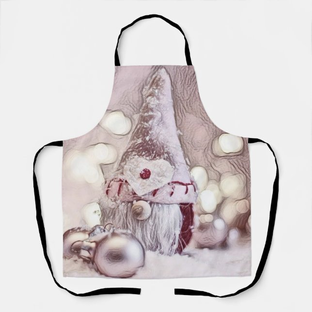 Tablier Gnome rose dans la peinture d'aquarelle de neige (Recto)