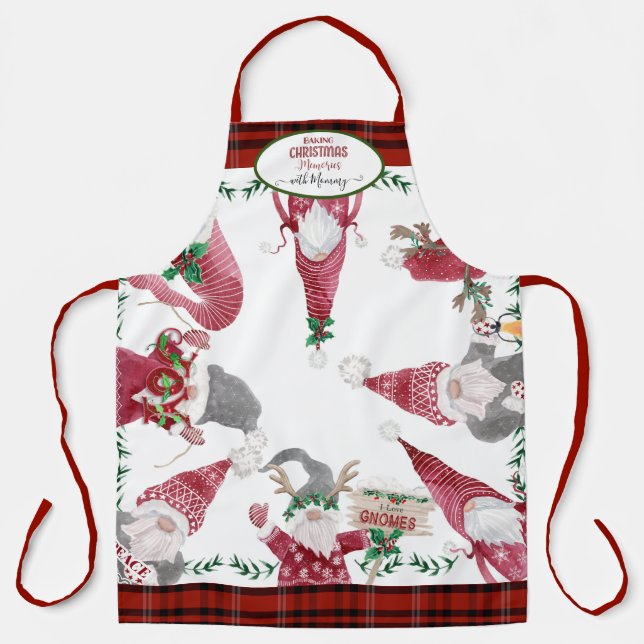Tablier Gnomes Baking Noël Souvenirs Maman Rouge Plaid (Recto)