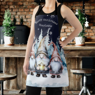 Tablier Gnomes de Noël à l'aquarelle Personnalisés