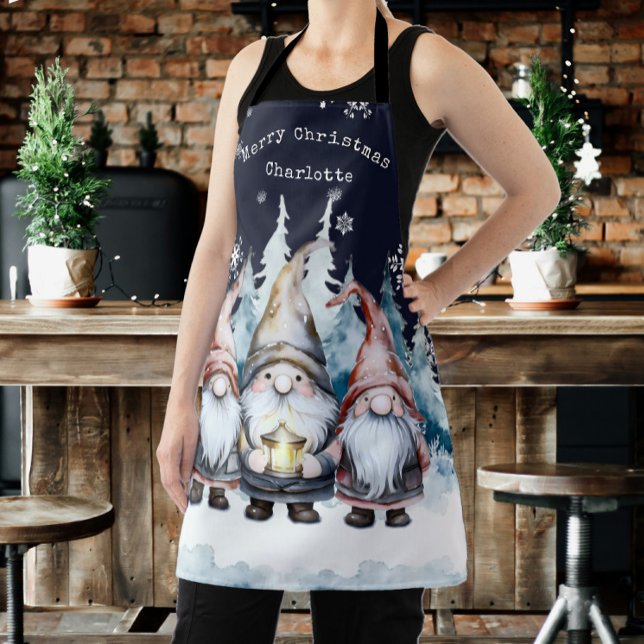 Tablier Gnomes de Noël à l'aquarelle Personnalisés (Watercolor Christmas Gnomes Personalized Apron)