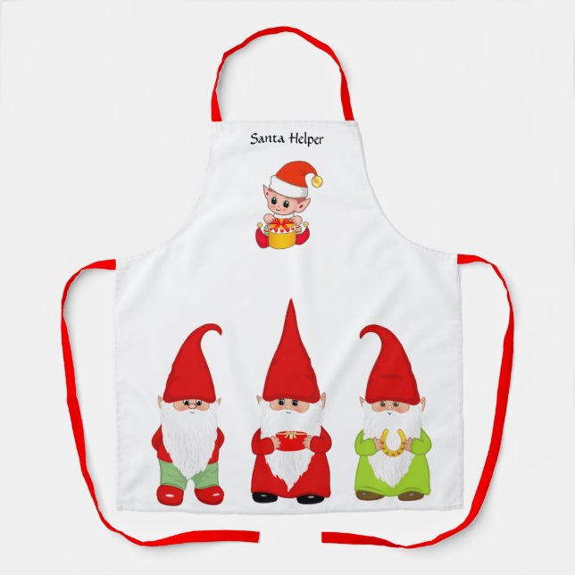 Tablier Gnomes de Noël et Elfe mignonne en blanc (Recto)
