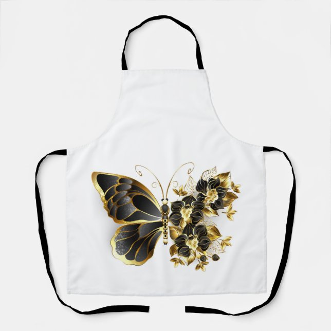 Tablier Gold flower Butterfly with Black Orchid (Recto)