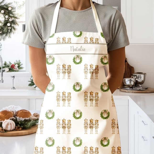 Tablier Gold Nutcracker and Wreath Christmas  (Gold Nutcracker Apron)