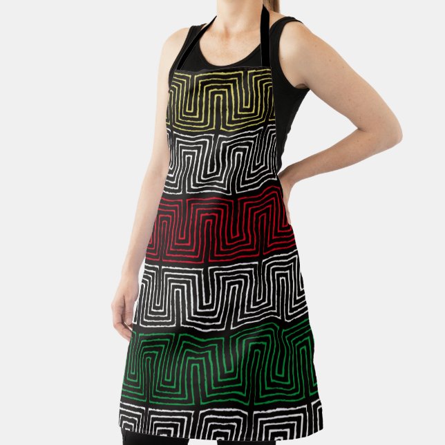 Tablier Gold Red Green Black White Tribal Maze panafricain (Insitu)