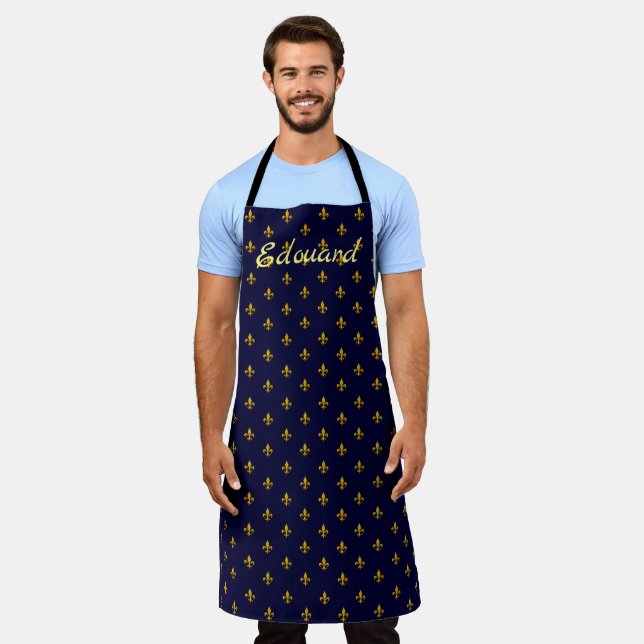 Tablier Golden Fleur de Lis sur Navy Blue (Porté)