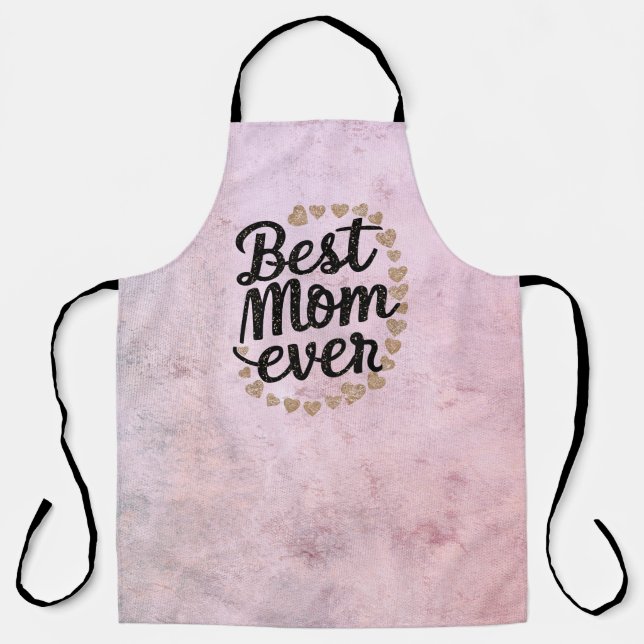 Tablier Golden Hearts Script tendance Meilleur Maman jamai (Recto)