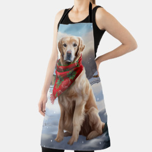 Tablier Golden Retriever Dog in Snow Christmas
