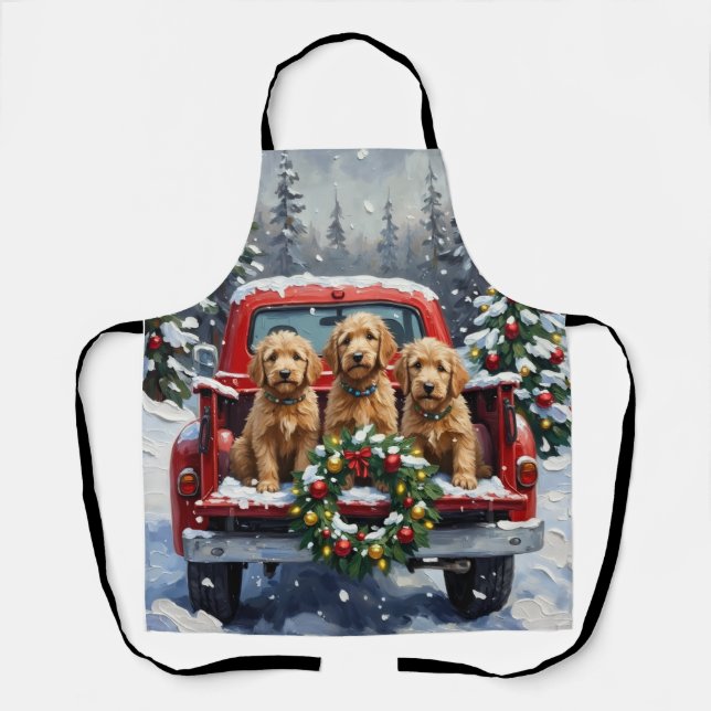 Tablier Goldendoodle Christmas Red Truck Holiday (Recto)