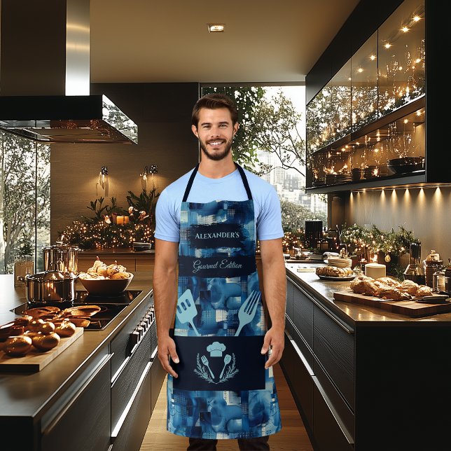 Tablier Gourmet Abstrait Bleu - Cuisine moderne (Créateur téléchargé)