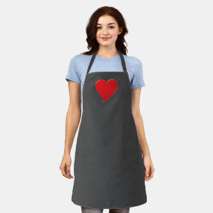 Tablier Grand Coeur Rouge, Amour, gris charbon