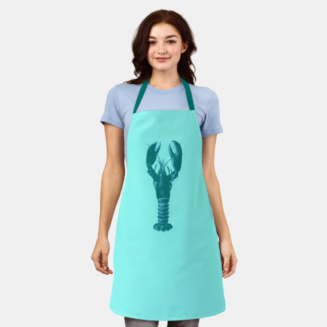 Tablier Grand homard turquoise sur fond aquarelle clair (Porté)