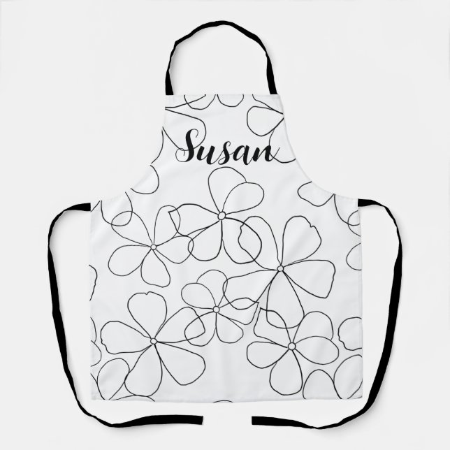 Tablier Grandes Fleurs blanches noires (Recto)