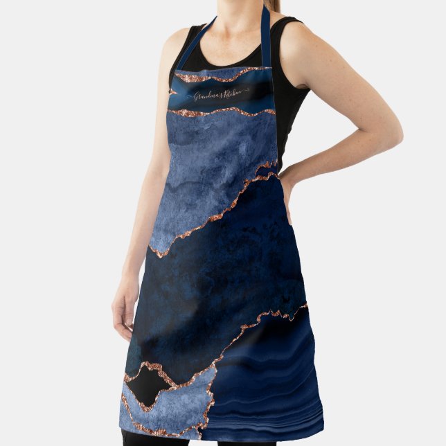 Tablier Grandmas Kitchen Marbre Agate Rose Gold Navy Blue (Insitu)