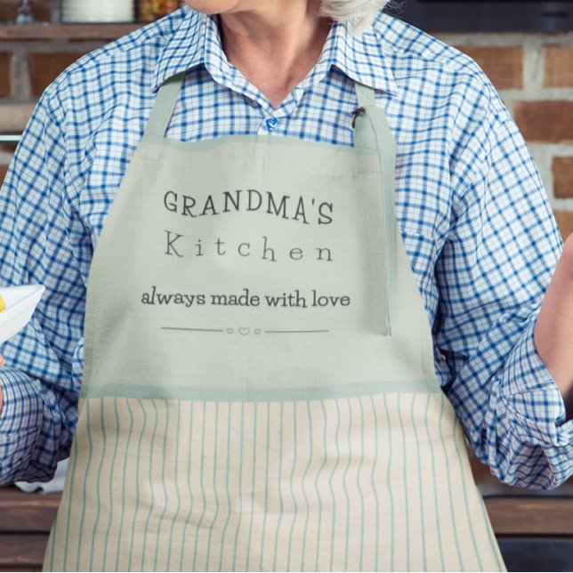 Tablier Grandma's Kitchen personnalisé Crème et rayures bl (Créateur téléchargé)