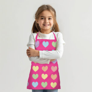 Tablier Grands Coeurs Pastel sur Rose Chaud