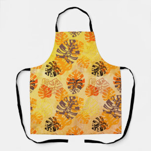 Tablier Grands Feuilles Monstera en Brown et en or