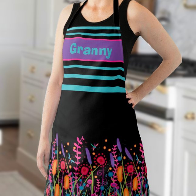 Tablier Granny Fleurs sauvages Black Personnalisé Inspiriv (Créateur téléchargé)