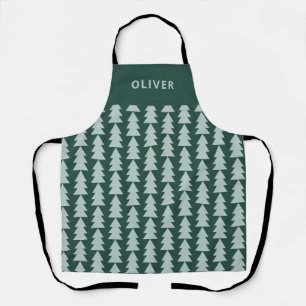 Tablier Graphique d'arbre de Noël vert bleu géométrique mo