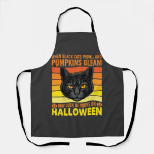 Tablier Graphisme de citrouille vintage Halloween chat noi