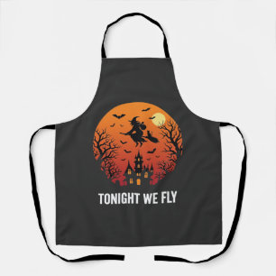 Tablier Graphisme de sorcière d'Halloween volant la nuit_1