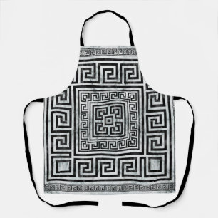 Tablier Grec Meander - Clé grecque Noir et Marbre blanc