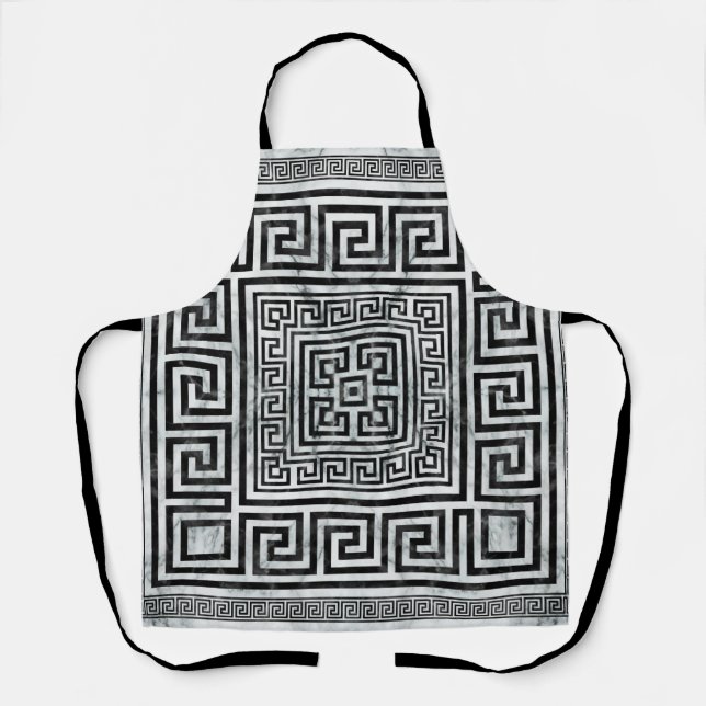 Tablier Grec Meander - Clé grecque Noir et Marbre blanc (Recto)
