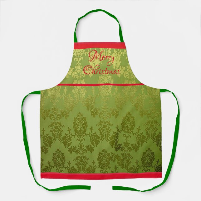 Tablier  Green Faux Brocade Red Trim Holiday Apron (Recto)