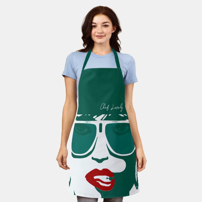 Tablier Green Pop Art Jolie Femme Lunettes de soleil Lèvre (Porté)
