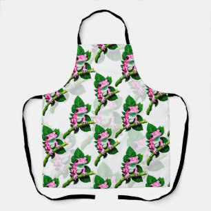 Tablier Grenouille rose sur motif de feuille verte Design