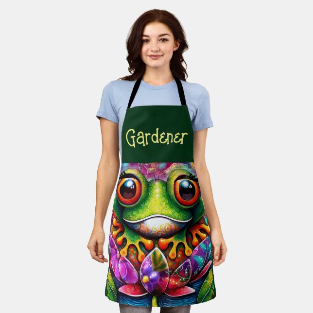 Tablier Grenouille Whimsical Peinture Abstraite Art Floral (Porté)