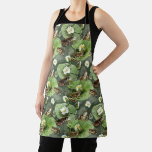Tablier Grenouilles nénuphars verts et blancs