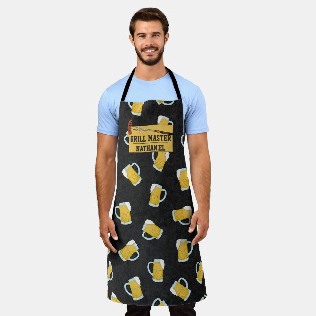 Tablier Grill Master Jaune Aquarelle Noire Bière Steins (Porté)