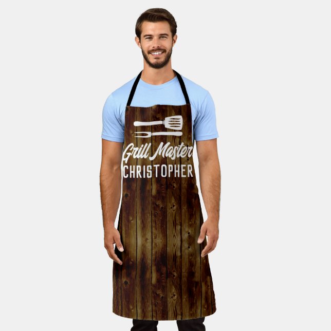 Tablier Grillades personnalisées Master BBQ Rustic Wood Ch (Porté)