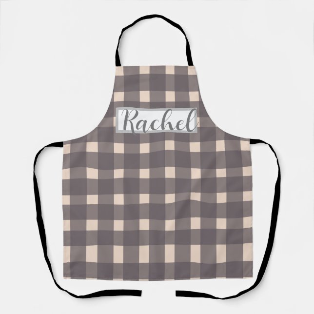 Tablier Gris rose En vichy personnalisé (Recto)