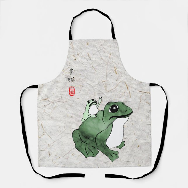 Tablier Grosse grenouille Petit crapaud japonais 19e siècl (Recto)