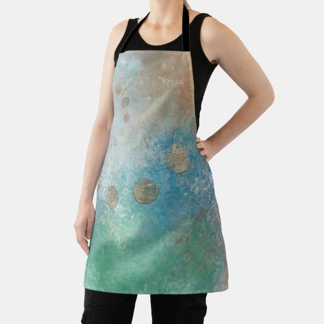 Tablier Grunge Côtière | Aquarelle bleu et vert or (Insitu)