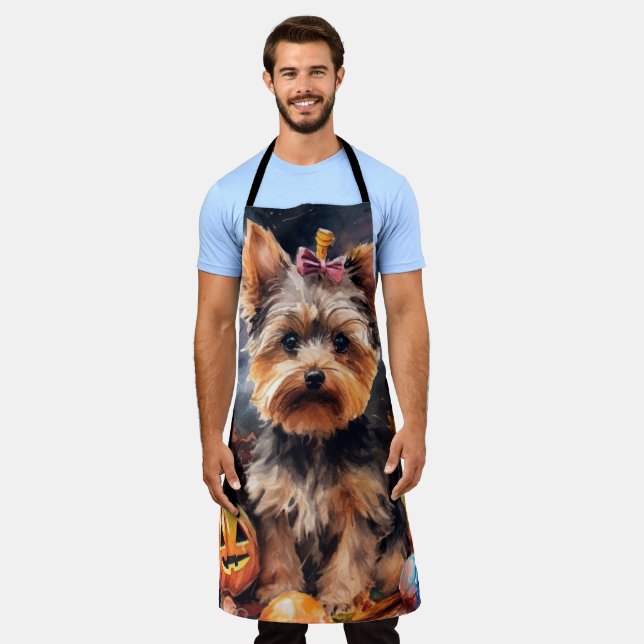 Tablier Halloween Biewer Terrier Avec La Peur Citrouille (Porté)