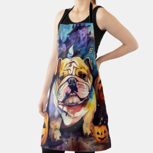 Tablier Halloween Bulldog avec la peur Citrouille