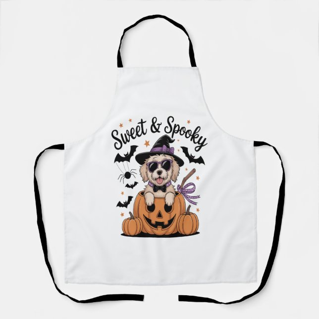 Tablier Halloween de chien doux et Éffrayant (Recto)