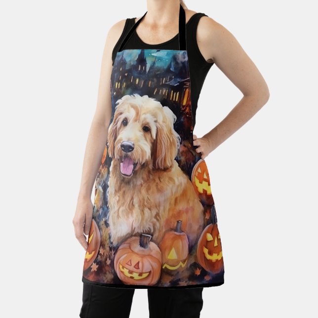 Tablier Halloween Goldendoodle avec la peur Citrouille (Insitu)