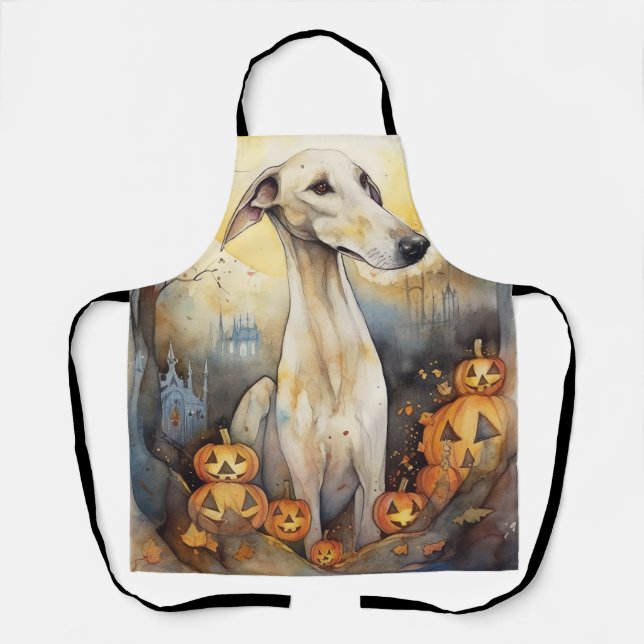 Tablier Halloween Greyhound Avec La Peur Citrouille (Recto)