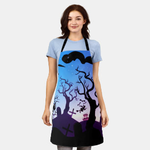 Tablier Halloween hantée noire, bleue et violette